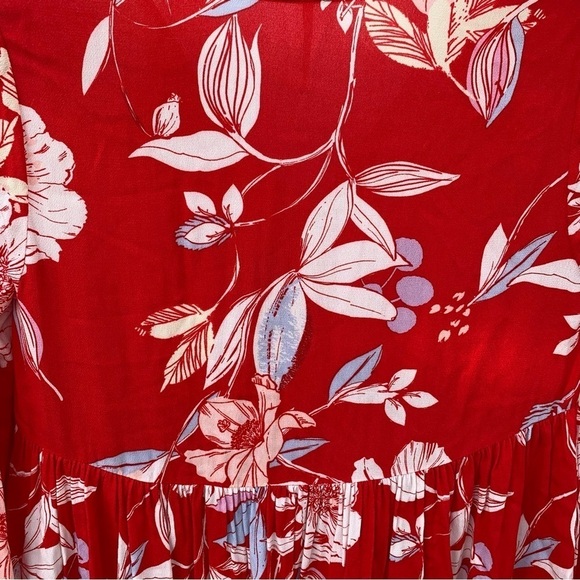 Free People Bella Red Floral Print Bohemian Flowy Tropical Tunic - Picture 7 of 10